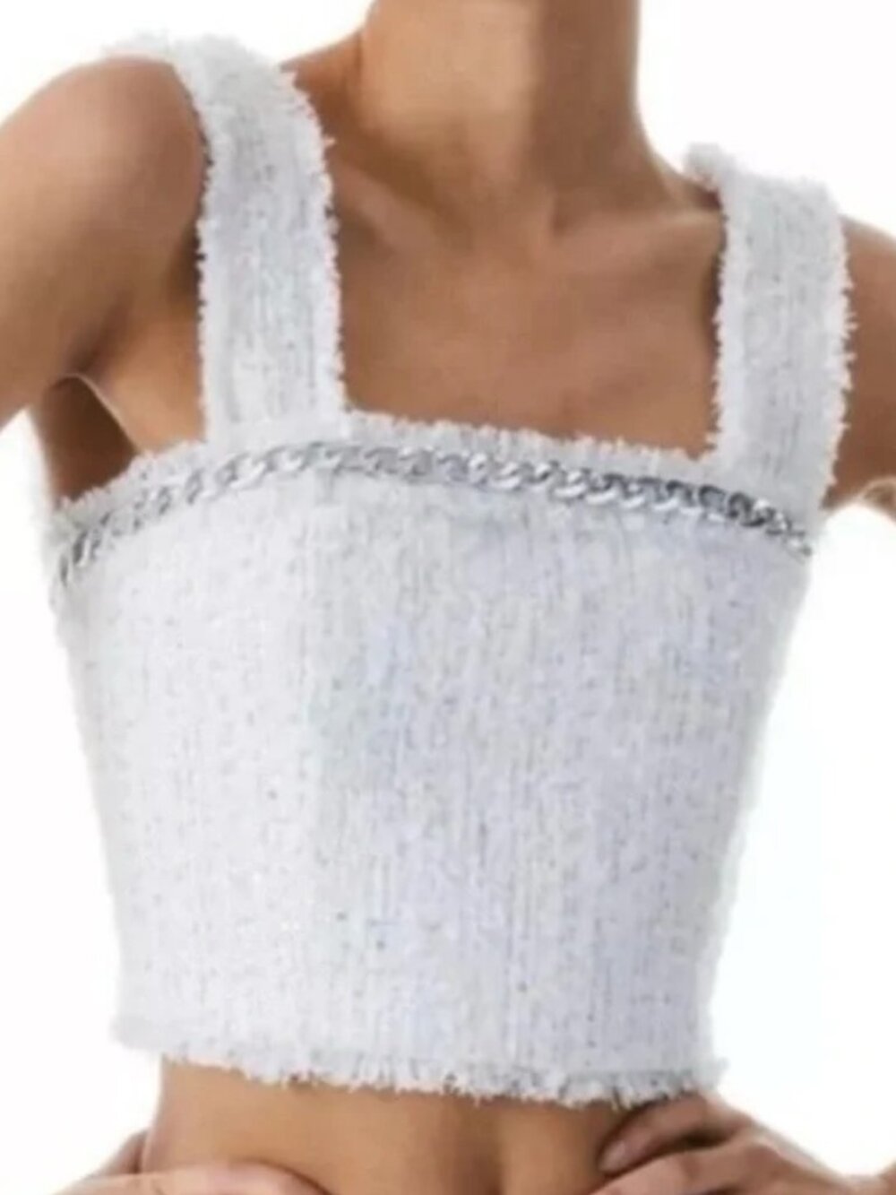 Alice + Olivia Coralie Chain-Trim Tweed Crop Top size 6